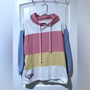 Vintage 90s LA Sport Hoodie with Pink, Yellow, and Blue Medium